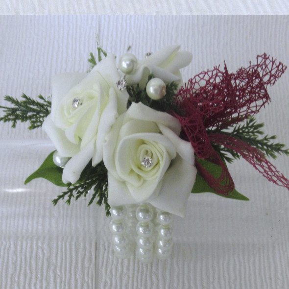 Ivory & Burgundy Wrist Corsage